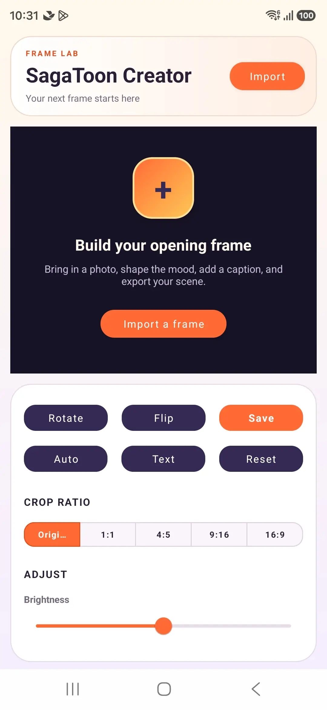 SagaToon Creator frame import state